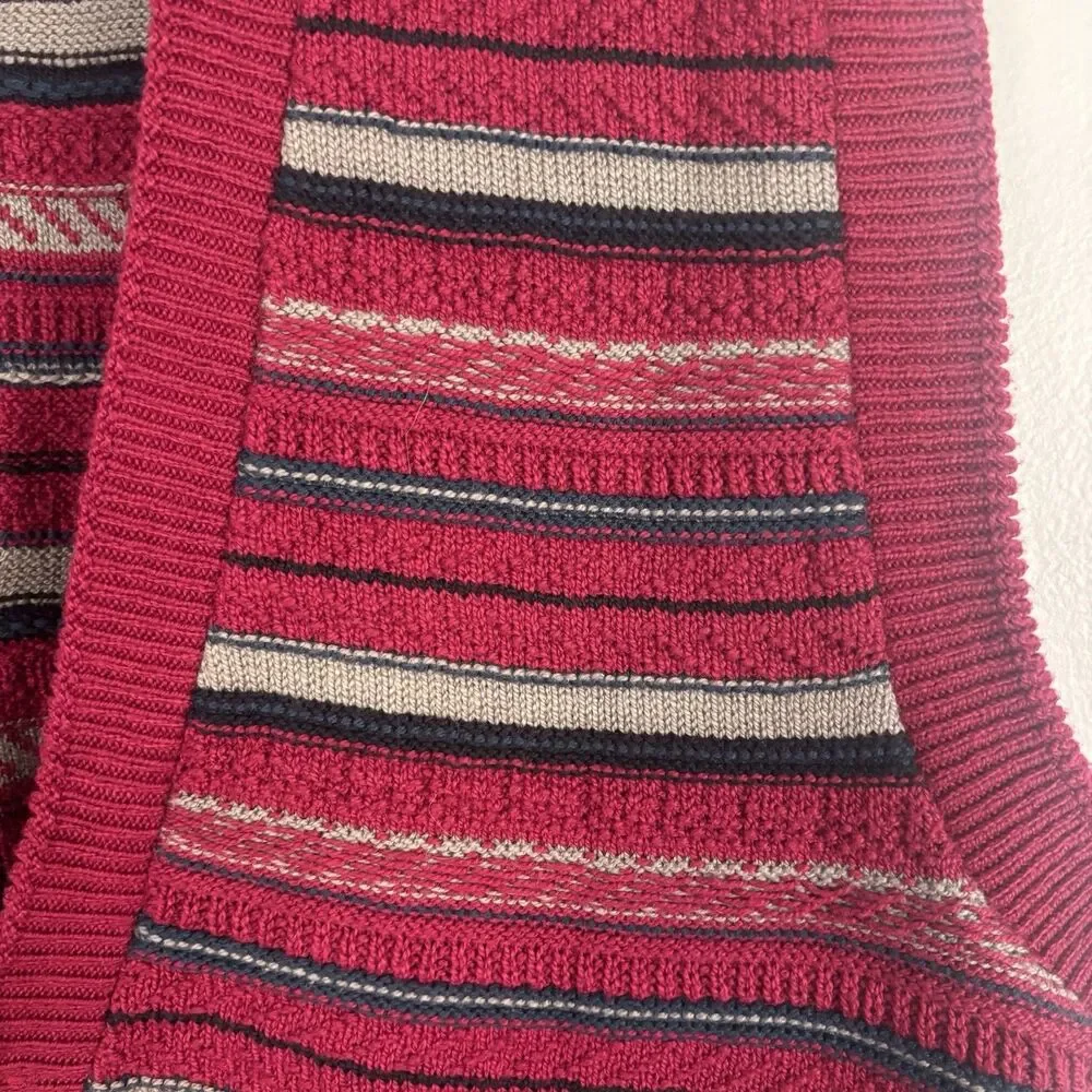 VTG 90s Firethorn Mens L Sweater Vest Red Striped Cotton Made in USA Grandpacore